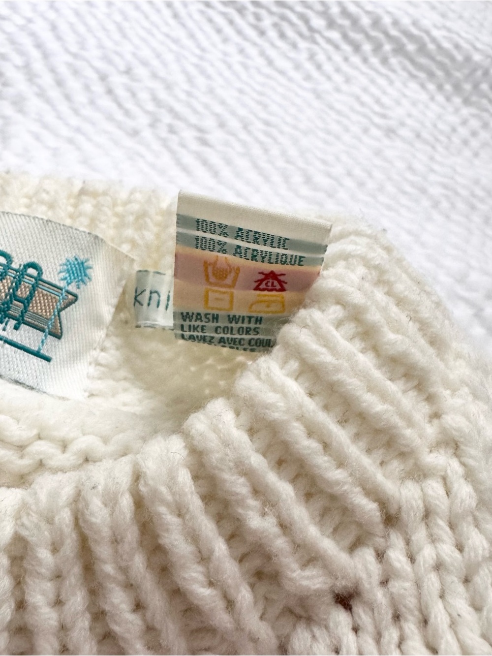 Vintage 90s Karuba Knit Crewneck Sweater Geometric Pastel Cottagecore Chunky S - Picture 4 of 5